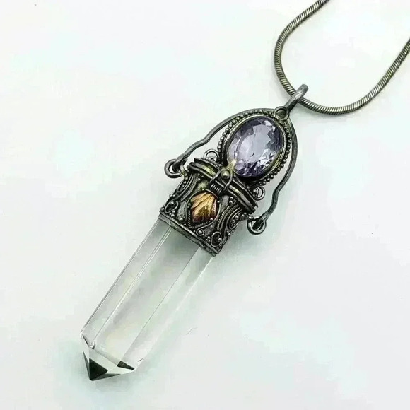 Sterling Silver Clear Quartz and Amethyst Necklace - Picture 1 of 3